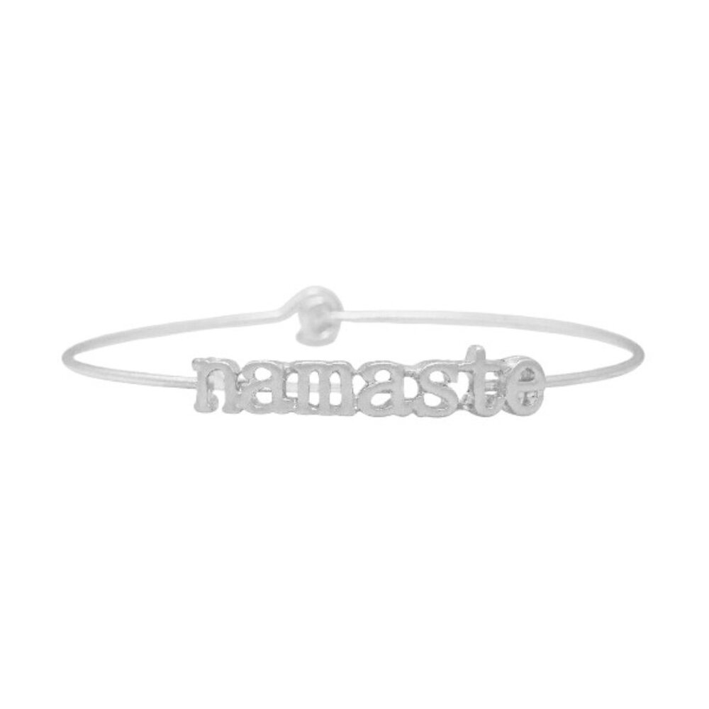 Silvertone Namaste Inspirational Message Stencil Wire Hook Clasp Bangle Bracelet